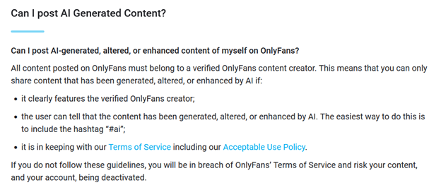 OnlyFans policy on using AI